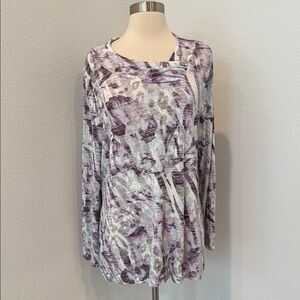 Weekends by Chicos Purple Patterned Long Sleeve Top, Sz 2